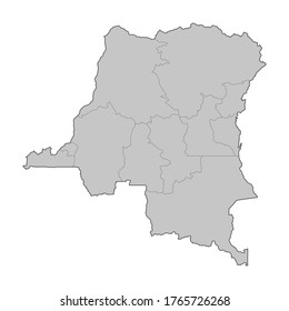 Map of Democratic Republic of the Congo divided to regions. Outline map. Vector illustration.