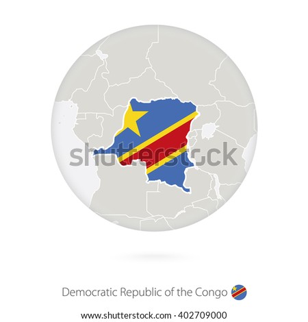 Map of Democratic Republic of the Congo and national flag in a circle. DR Congo map contour with flag. Vector Illustration.