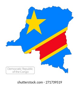 Map of Democratic Republic of the Congo with an official flag. Illustration on white background