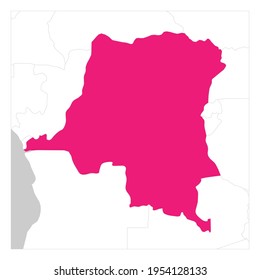 Mapa de rosa de la República Democrática del Congo resaltado con los países vecinos