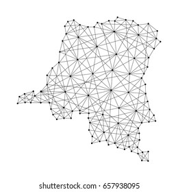 Map of Democratic Republic of the Congo from polygonal black lines and dots of vector illustration