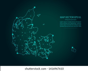 Map of denmark - Abstract mash line and point scales on dark gradient background. Wire Frame 3D mesh polygonal network line, design sphere, dot and structure. Vector illustration eps 10.