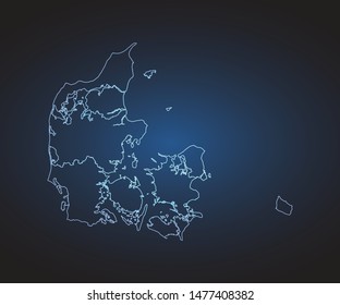 Map of Denmark - Abstract mash line and point scales on circuit dark background. symbol for your web site design map logo, app, ui,Travel. Vector illustration eps 10.