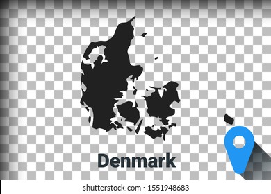 Map of Denmark, black map on a transparent background. alpha channel transparency simulation in png. vector illustration
