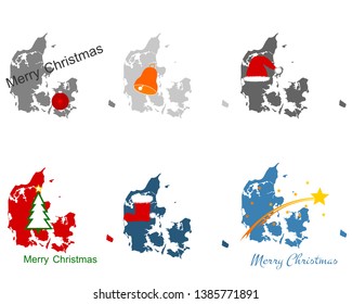 Map of Denmark with Christmas symbols