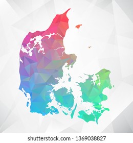 Map of Denmark. Colorful Geometric Rumpled Triangular , Polygonal Design For Your . Vector illustration eps 10.