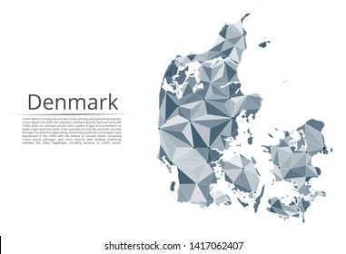 Map of Denmark connection. Vector low-poly image of a global map with lights in the form of cities or population density, consisting of points and shapes and space. Easy to edit