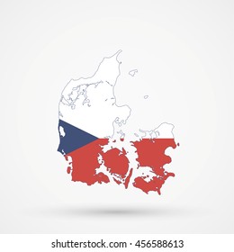 Map of Denmark in Czech Republic flag colors