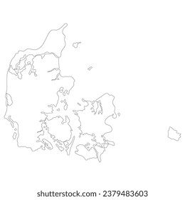 Map of Denmark. Danish map in details in white color 