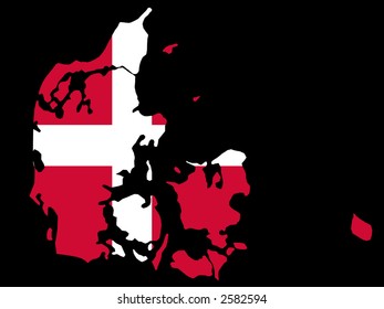 mapa de Dinamarca y la ilustración de la bandera danesa