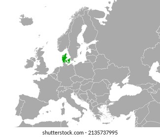 Map of Denmark in Europe on white