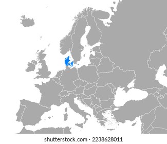 Mapa de Dinamarca en Europa en blanco