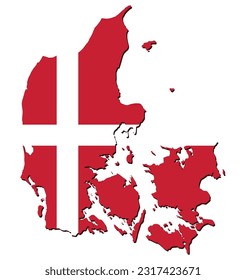 Map of Denmark filled with flag of the state.
