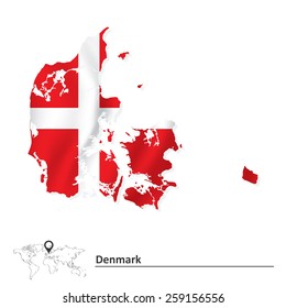 Map Of Denmark With Flag - Vector Illustration