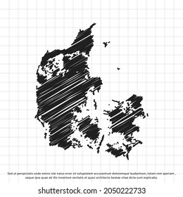 Map of Denmark freehand drawing on a sheet of exercise book. Vector illustration.