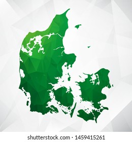 Map of Denmark - Green Geometric Rumpled Triangular , Polygonal Design For Your . Vector illustration eps 10