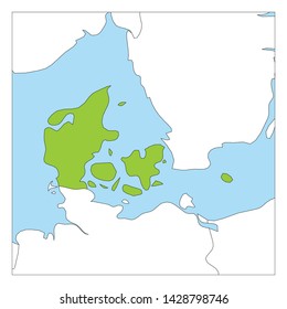 Map of Denmark green highlighted with neighbor countries.