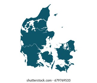 Map of Denmark - High detailed on white background. Abstract design vector illustration eps 10.