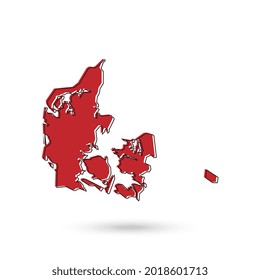Map of Denmark highly detailed. Red silhouette isolated on white background.