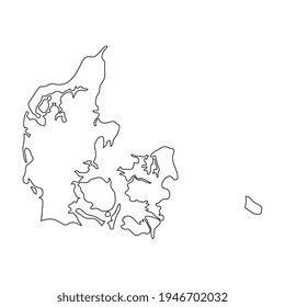 Map of Denmark highly detailed. Silhouette isolated on white background.