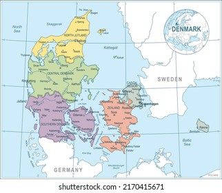 Map of Denmark - highly detailed vector illustration