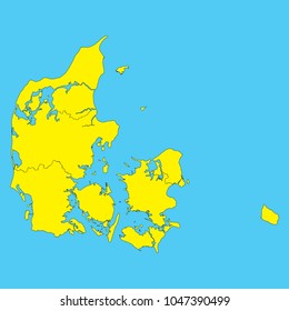 Map of Denmark isolated on a blue background.