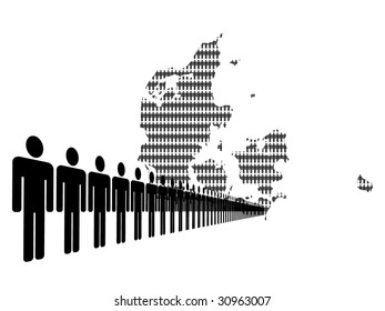 Mapa de Dinamarca hecho de personas con línea masculina