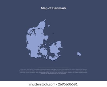  Karte von Dänemark, minimalistische Vektorsilhouette in weichem Blau auf dunklem Hintergrund