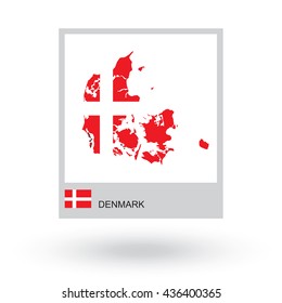 Map of Denmark with national flag. 