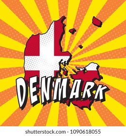 map of denmark with national flag in pop art style