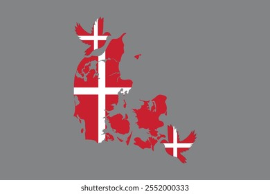 Map of Denmark with the national flag of Denmark, Denmark flag vector graphic, Denmark country flag is a symbol of freedom, vector illustration
