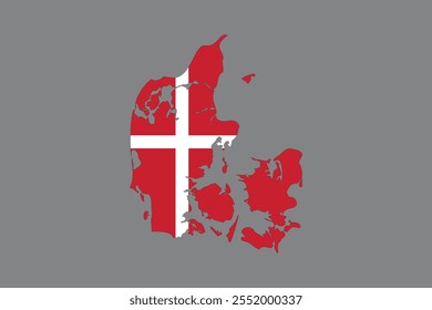 Map of Denmark with the national flag of Denmark, Denmark flag vector graphic, Denmark country flag is a symbol of freedom, vector illustration
