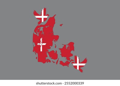 Map of Denmark with the national flag of Denmark, Denmark flag vector graphic, Denmark country flag is a symbol of freedom, vector illustration
