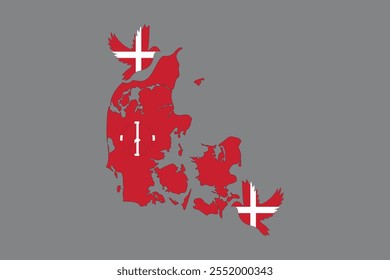 Map of Denmark with the national flag of Denmark, Denmark flag vector graphic, Denmark country flag is a symbol of freedom, vector illustration
