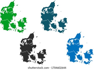 map of denmark. original map.variety of colors on white background. Vector illustration eps 10.