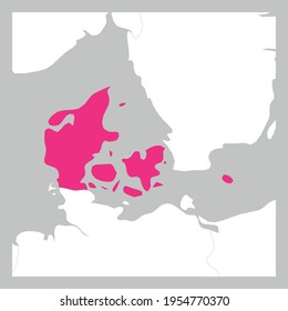 Mapa de Dinamarca rosa resaltado con países vecinos