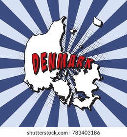 map of denmark in pop art style with radial lines and halftone dots