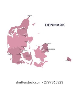 Map of DENMARK with Regions Borders and Famous Cities
