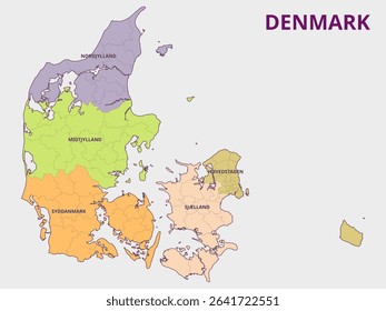 Map of Denmark Showing Regions and Provinces