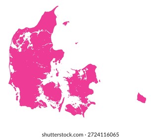 Mapa de Dinamarca, silueta de signos. Mapa mundial Globo. Ilustración vectorial aislada sobre fondo blanco. Continente europeo.