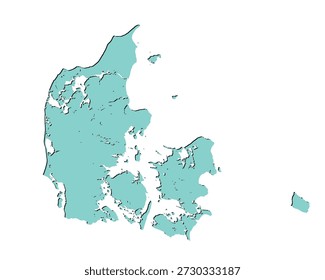 Mapa da Dinamarca, silhueta de sinal. Mapa do Mundo Globo. Ilustração vetorial isolada no fundo branco. Continente europeu.
