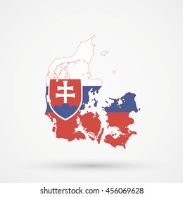 Map of Denmark in Slovakia flag colors