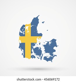 Map of Denmark in Sweden flag colors