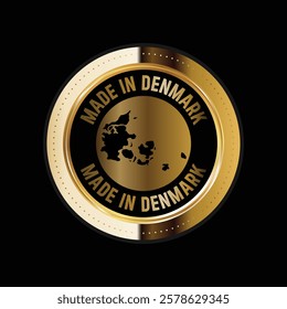 Map of Denmark. Vector illustration. Logo, Icon, and Symbol. Denmark map gold seal. 