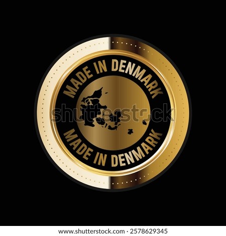 Map of Denmark. Vector illustration. Logo, Icon, and Symbol. Denmark map gold seal. 