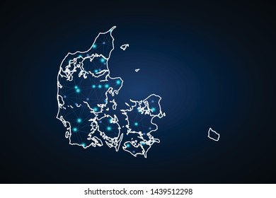 Map of Denmark. Wire frame 3D mesh polygonal network line, design sphere, dot and structure. Vector illustration eps 10. - Vector
