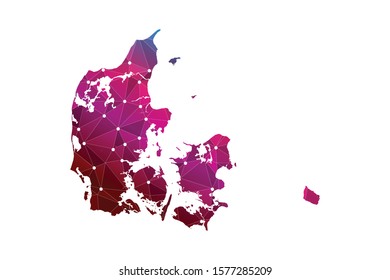 Map of Denmark. Wire frame 3D mesh polygonal network line, design sphere, dot and structure. Vector illustration eps 10.