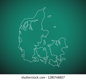 Map of Denmark,Green map on dark background. Vector illustration eps 10.