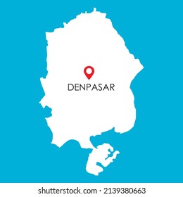 Map of Denpasar in Bali with location icon