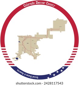 Mapa del Condado de Denver en Colorado, EE.UU. ordenado en círculo.